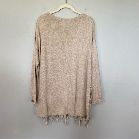 0 Degrees Celsius | Tan Boho Fringe scoop Neck Sweater - Picture 2 of 6